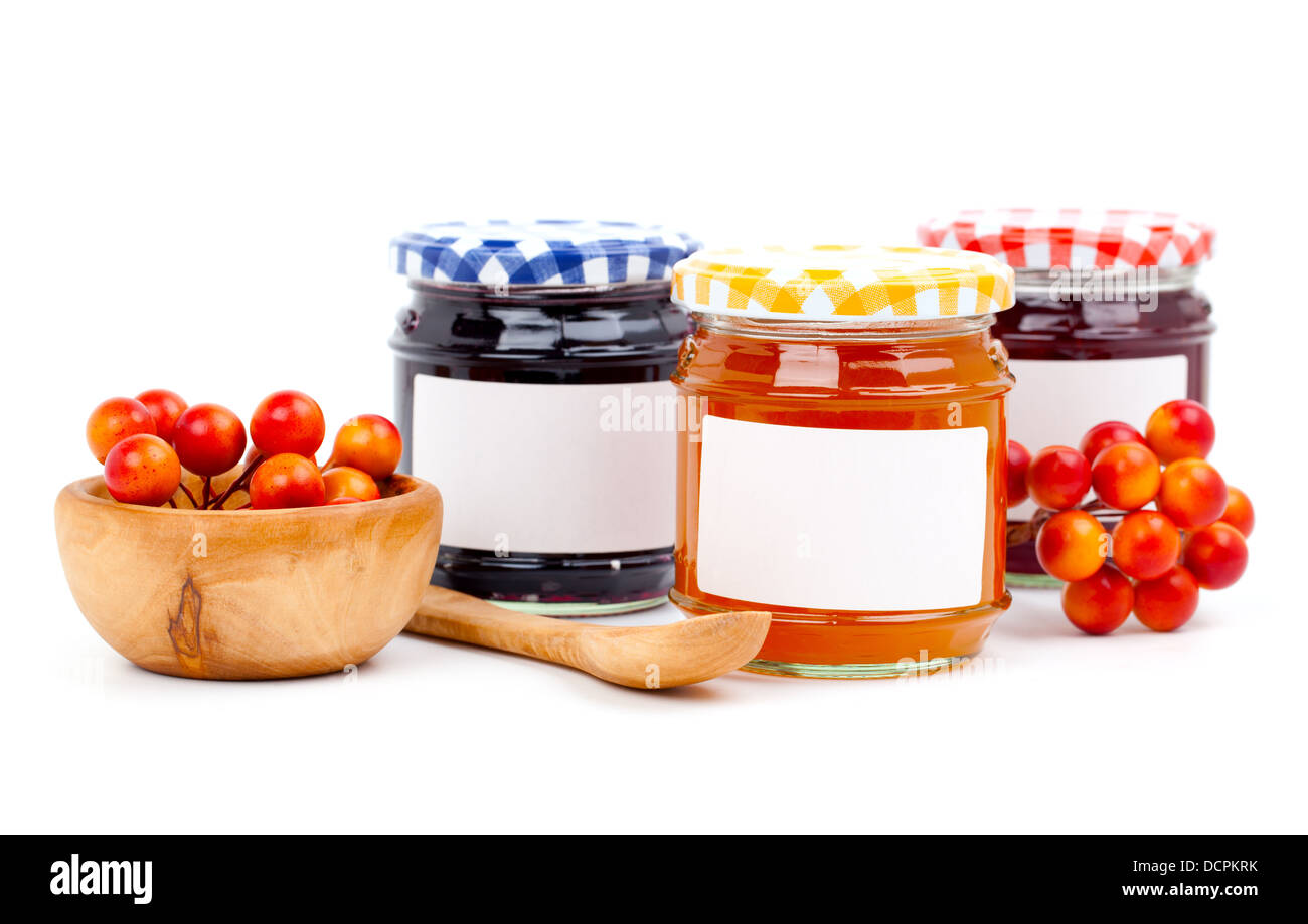 jars of marmalade with berry, isolated on white background Stock Photo