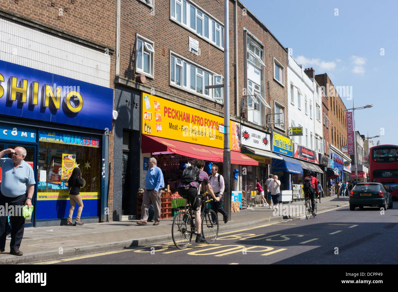 Shops in Rye Lane, Peckham, South London. Stock Photo