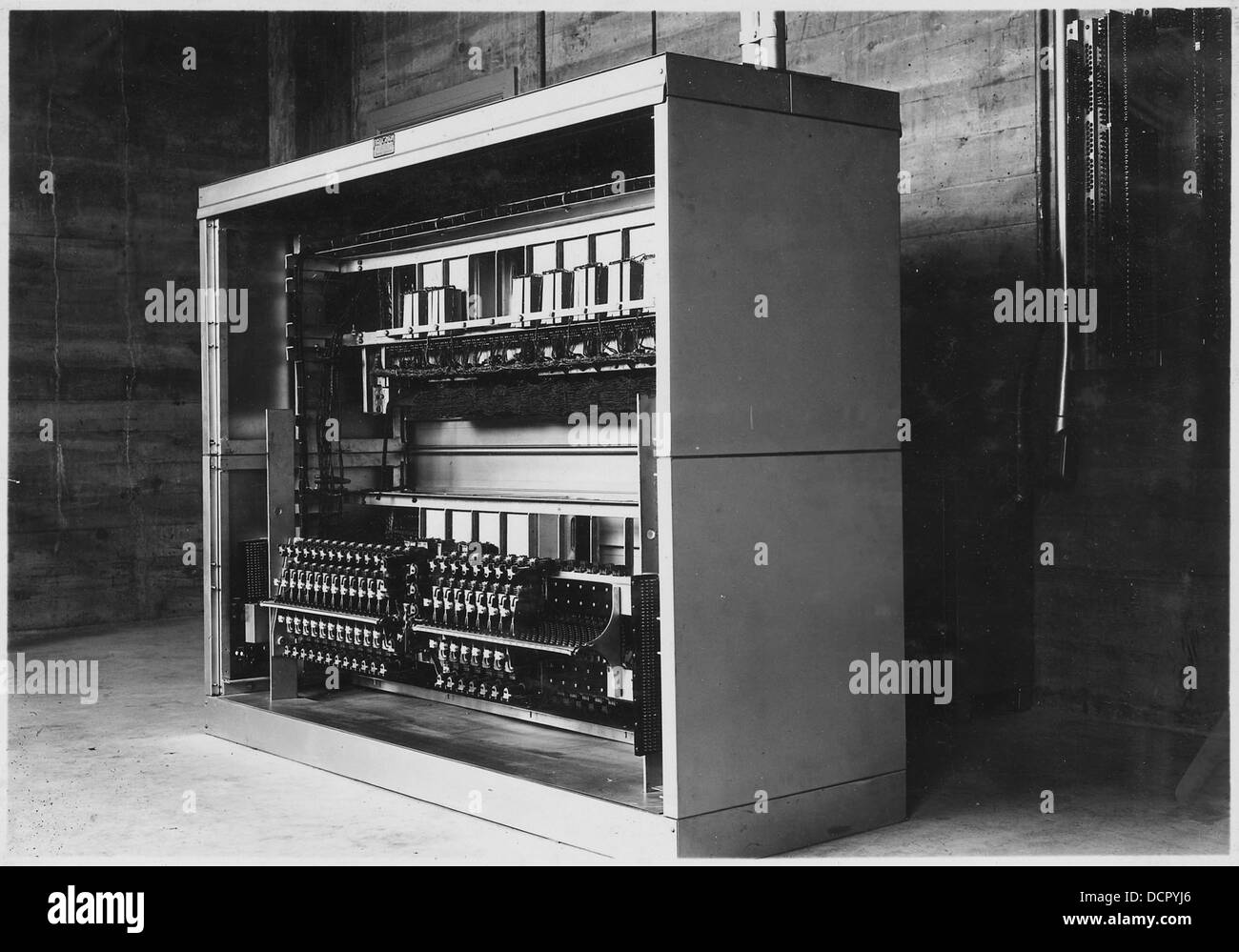 Detail view of exchange cabinet of government private automatic telephone system in basement of Administration... - - 293683 Stock Photo