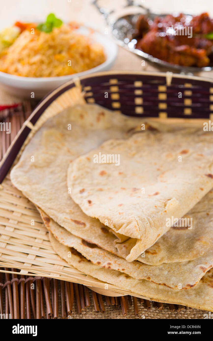 Indian flatbread called chapati in basket Stock Photo Alamy