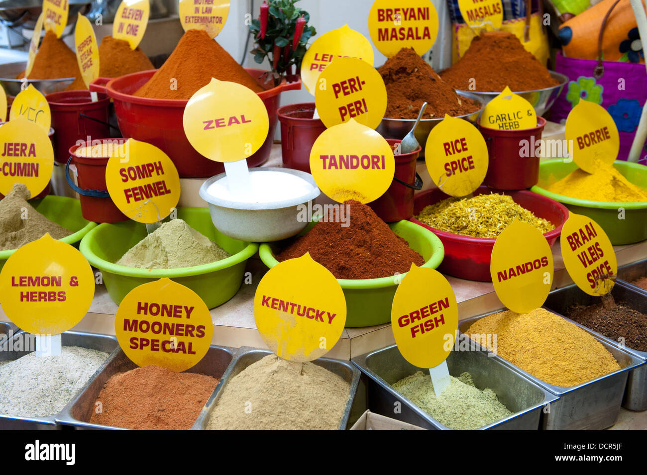 Indian spices for sale at the Victoria Street Market, Durban, South Africa Stock Photo