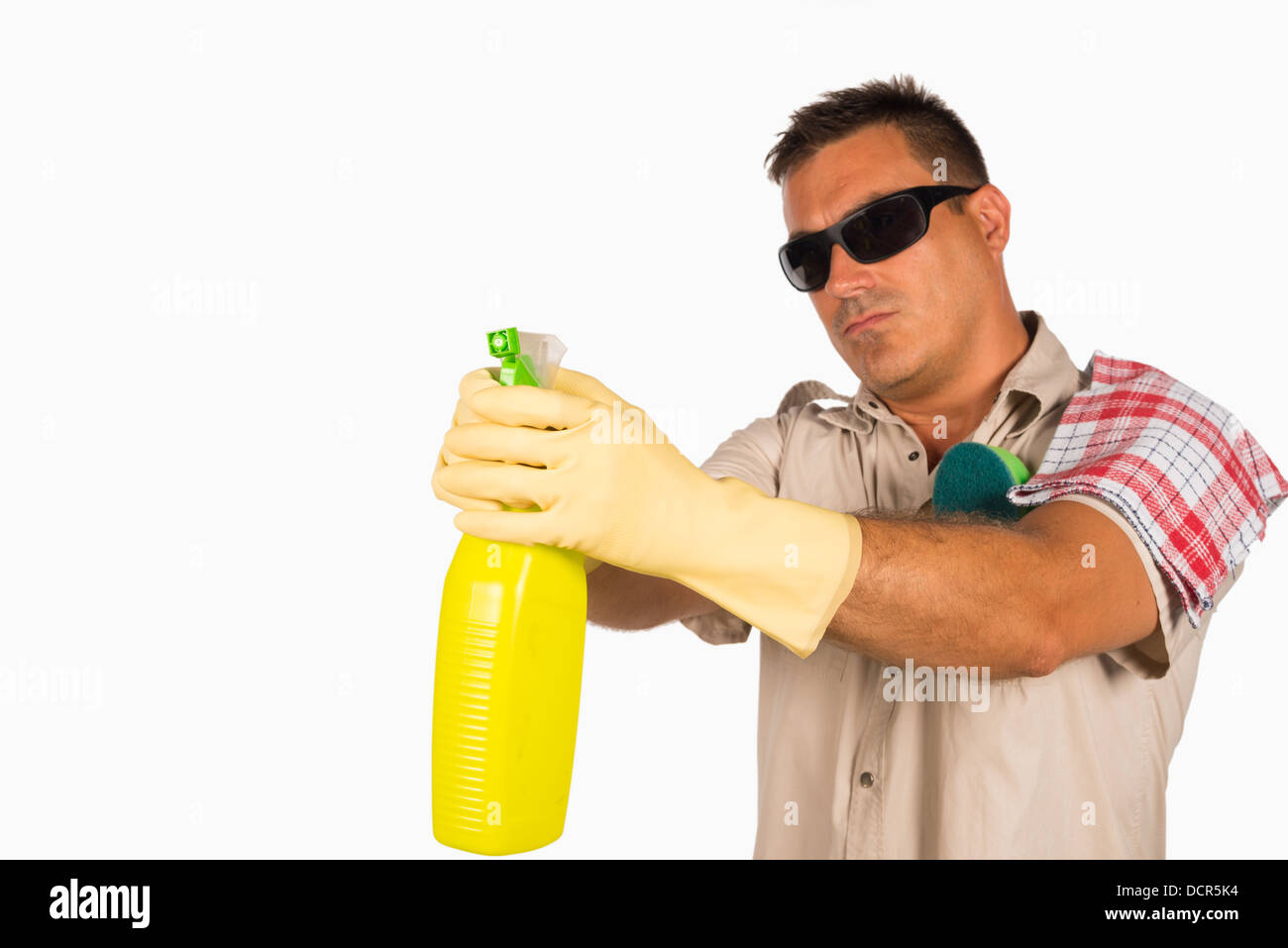 Mr. cleaning, Latin male cleaning his house Stock Photo