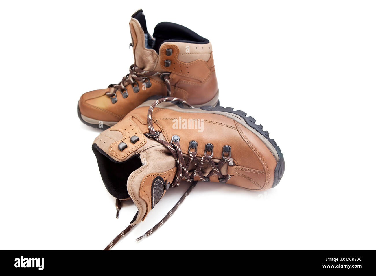pair female hiking boots over white Stock Photo Alamy