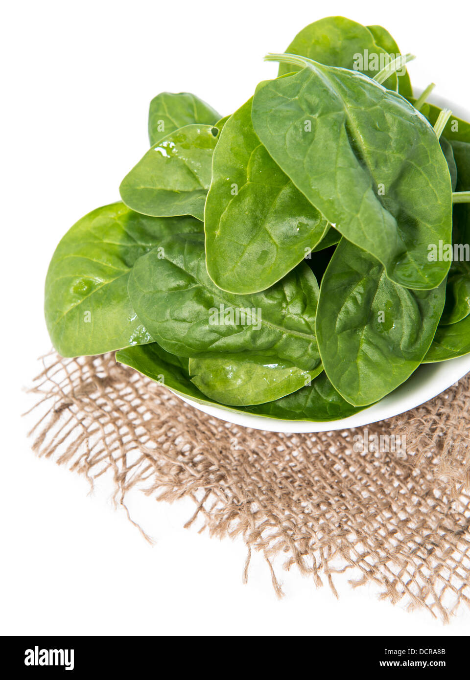 Portion of fresh Spinach Leaves isolated on white background Stock ...
