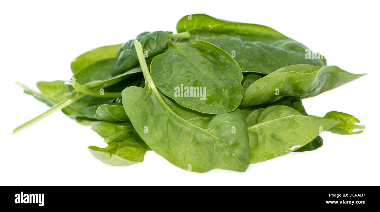 Portion of fresh Spinach Leaves isolated on white background Stock ...