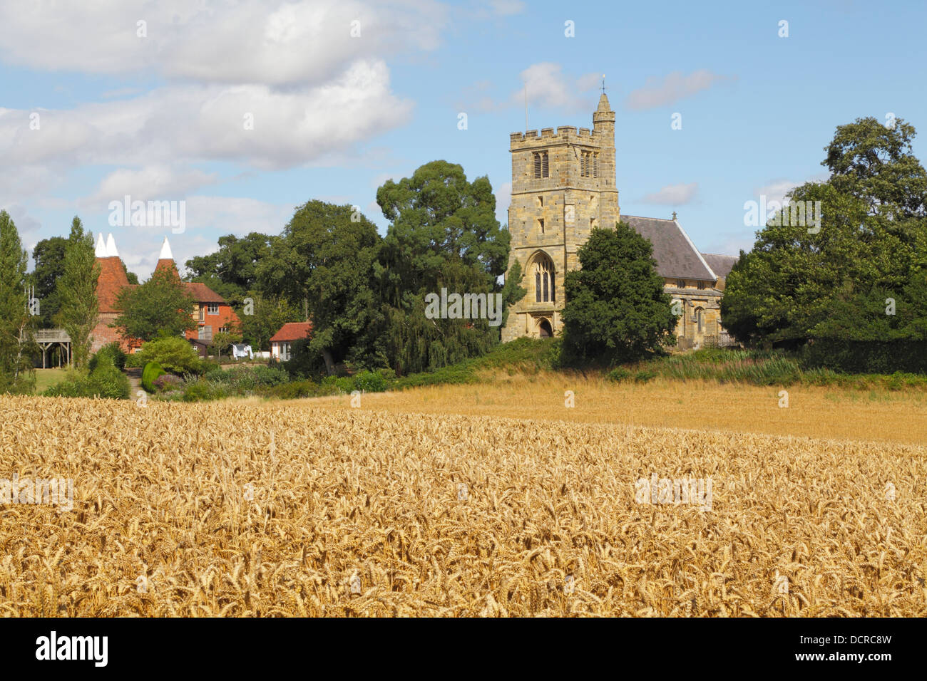 Horsmonden Oast House and St Margaret's Church, Kent countryside UK Stock Photo