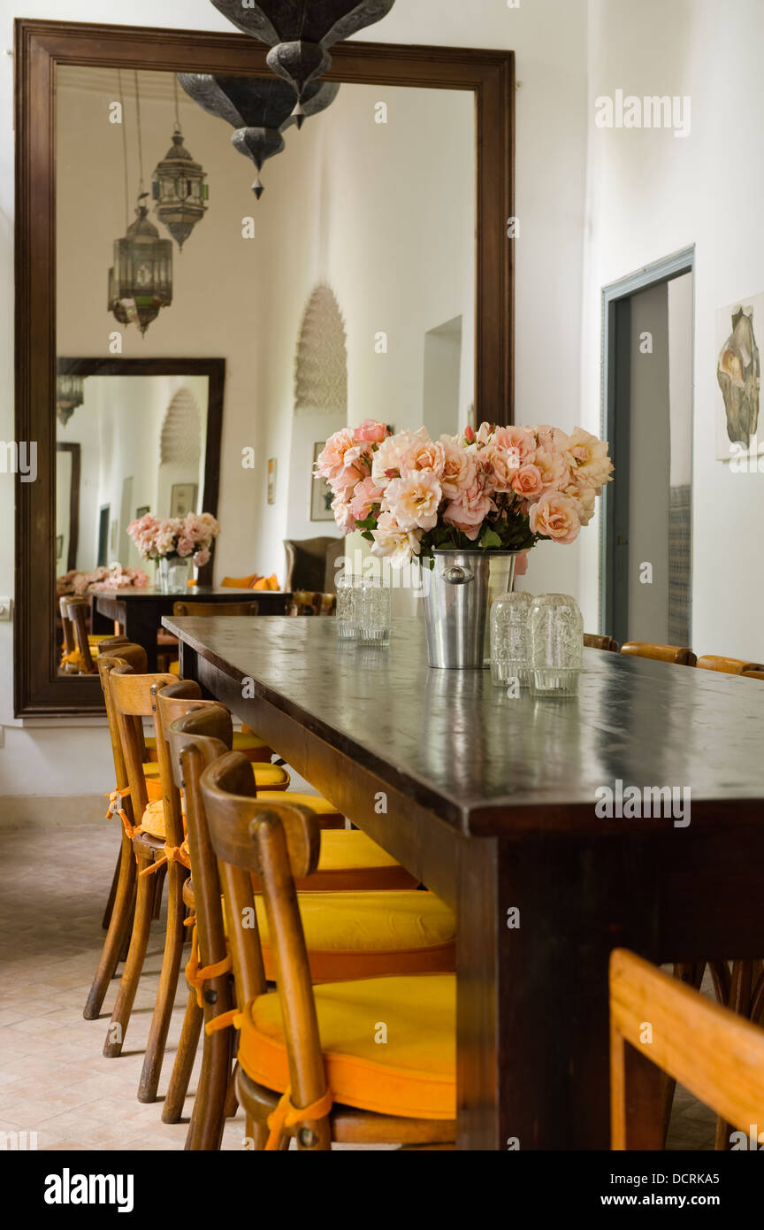 images Moroccan Dining Table And Chairs https www alamy com stock photo dining room with moroccan style mirror and chair seats upholstered 59527053 html