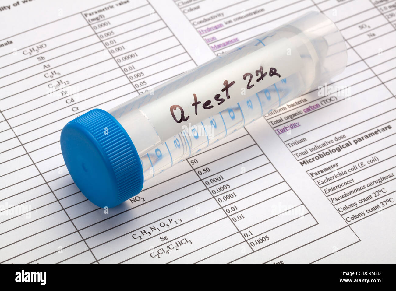 Drinking water in the test tube for chemical and microbiological Stock
