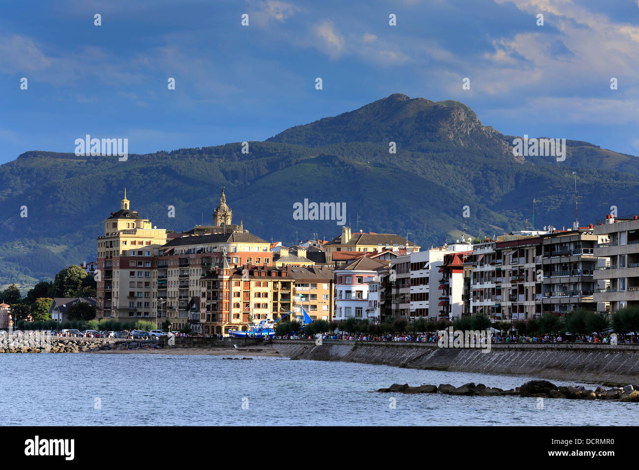 Hondarribia waterfront on the Bidasoa river, which lies on the Spain France border. Stock Photo