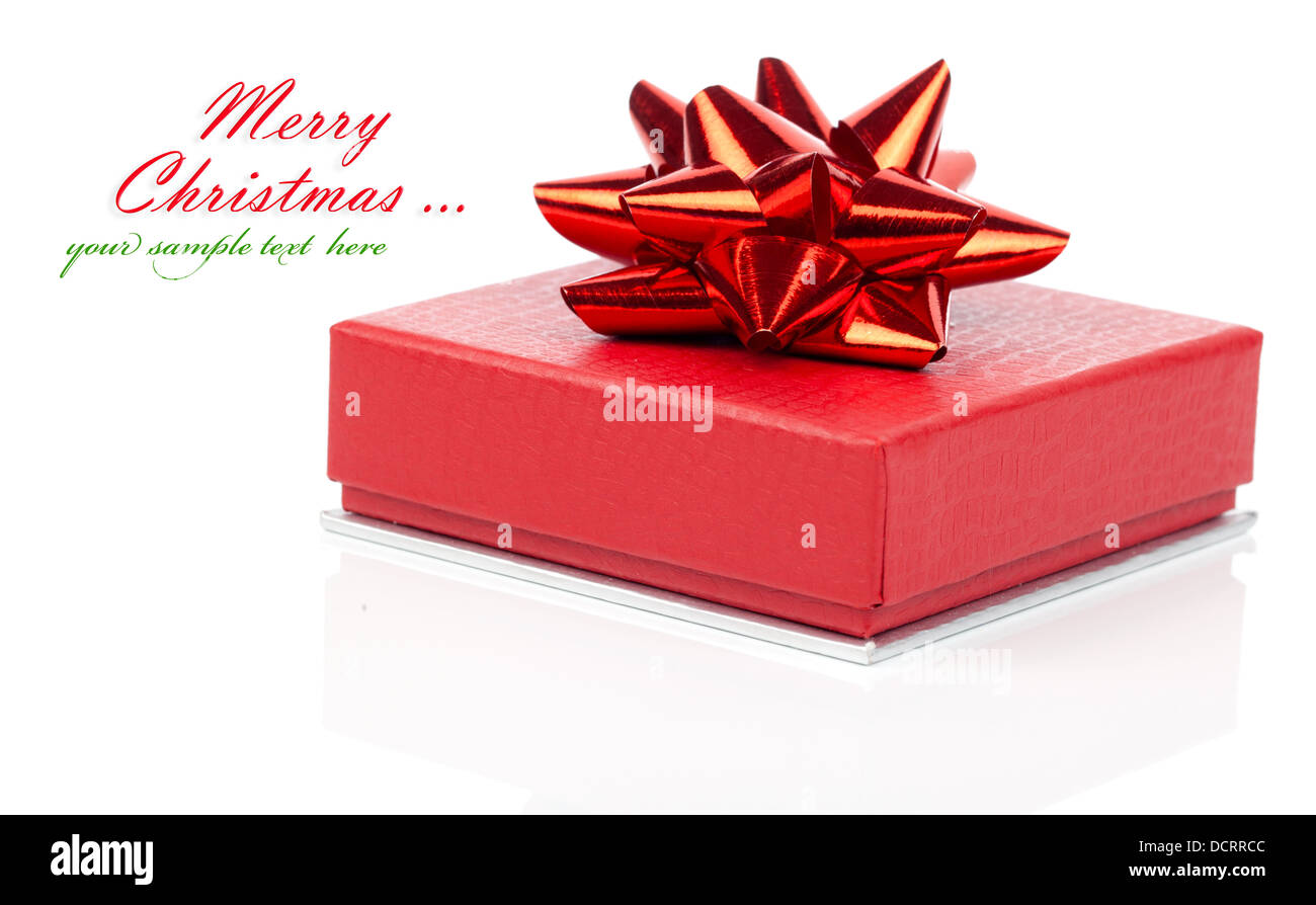 Single red gift box with red ribbon, on white background Stock Photo ...