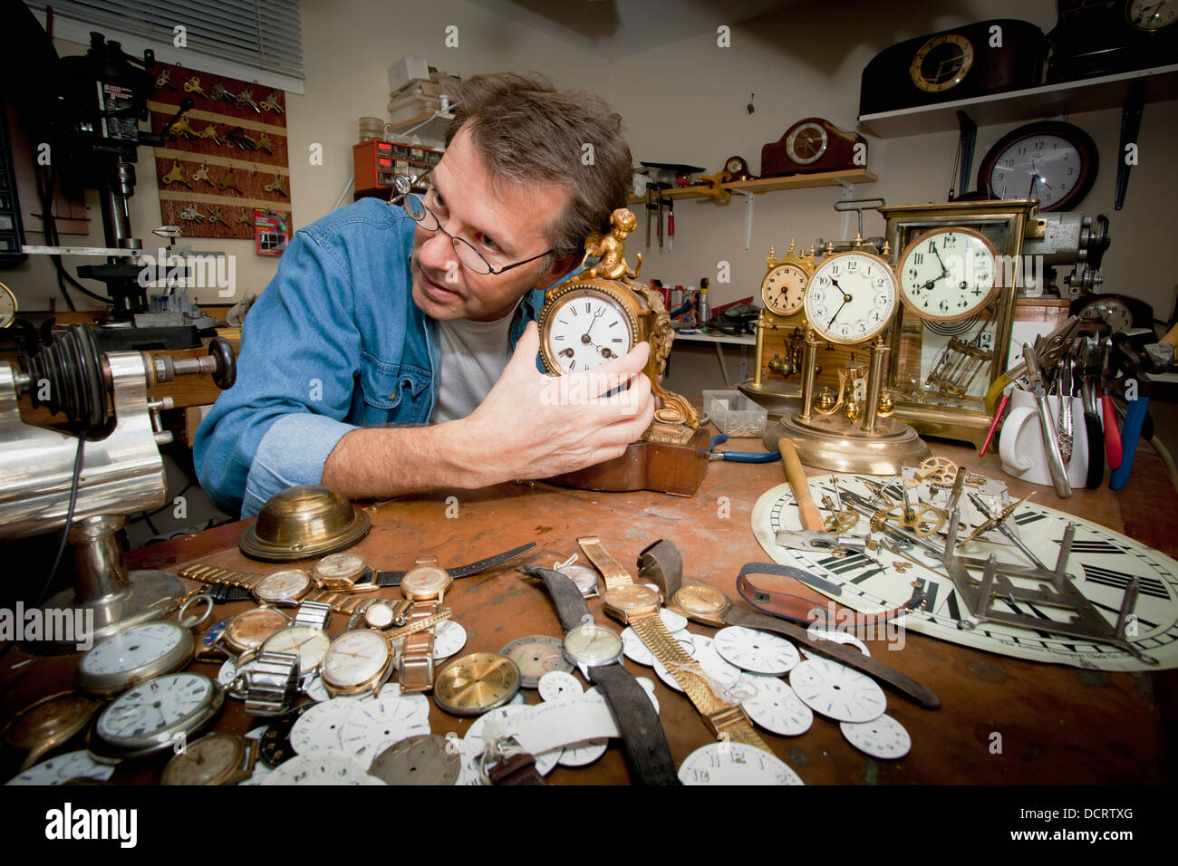 A Clock Maker And Repairman; St. Catharines, Ontario, Canada Stock