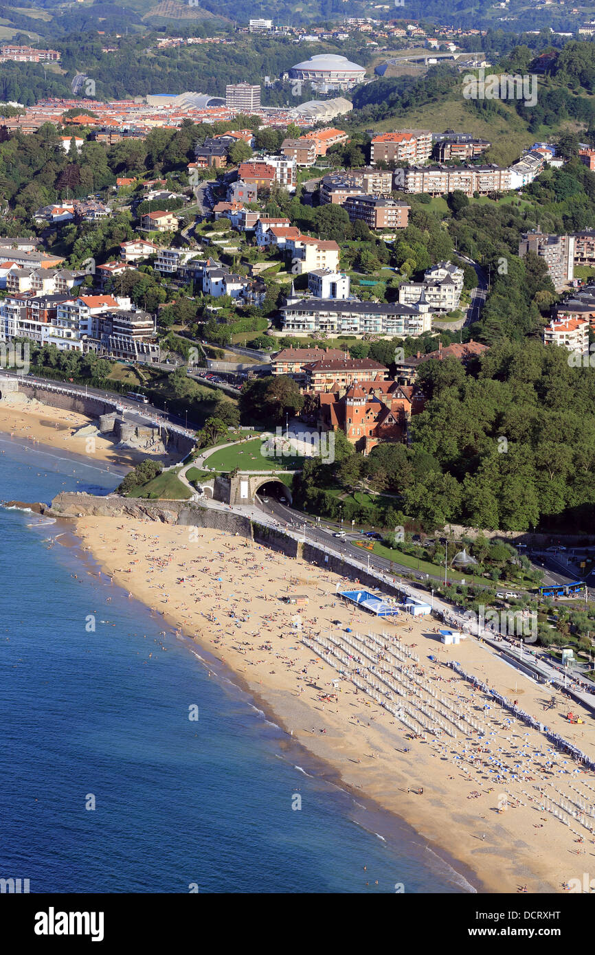 Aerial view of beach in San Sebastian, north Spain Stock Photo