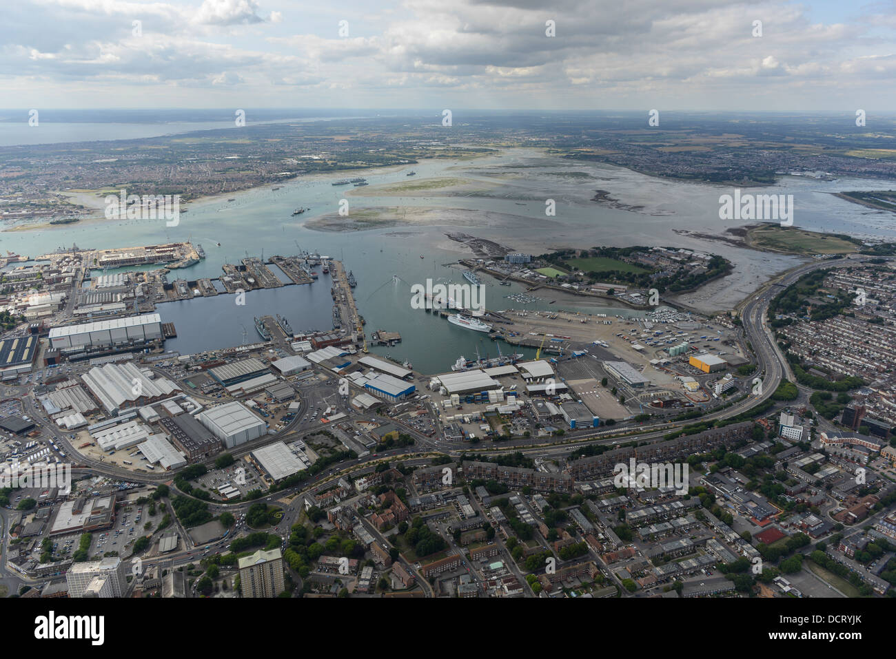 Aerial photograph of Portsmouth Harbour and Naval Dockyard Stock Photo