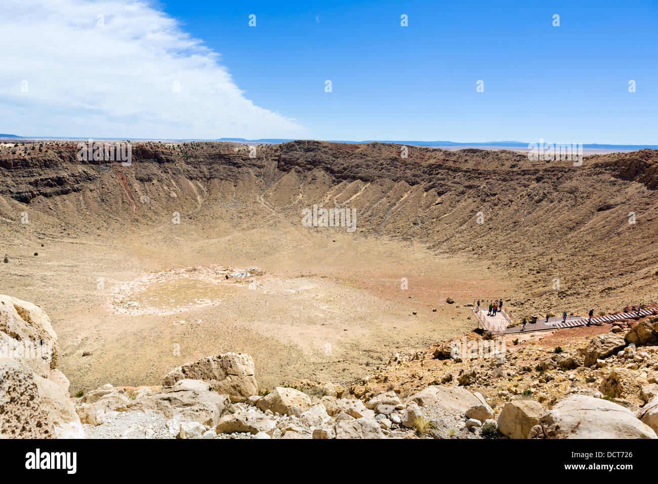 Tourists on the Rim overlook, Meteor Crater (also known as Barringer Crater) near Winslow, Arizona, USA Stock Photo