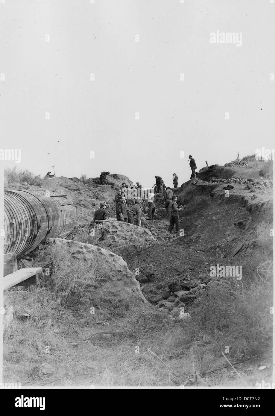 CCC Camp BR-58 Yakima-Sunnyside Project, Benton Siphon No. 1. Preparatory work to replacement of portion of 48 inch... - - 293540 Stock Photo