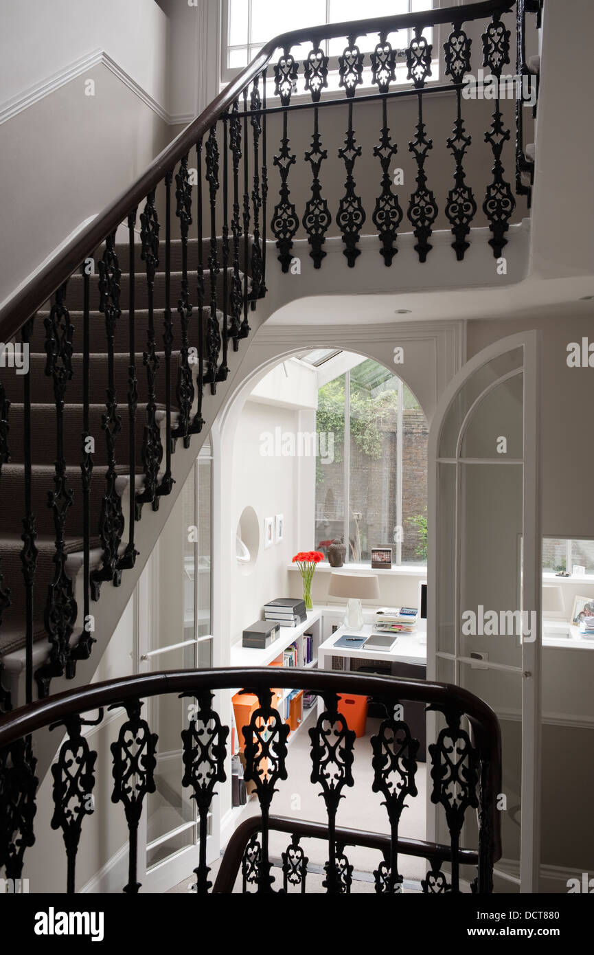 Home office on staircase of 19th century Kensington home Stock Photo
