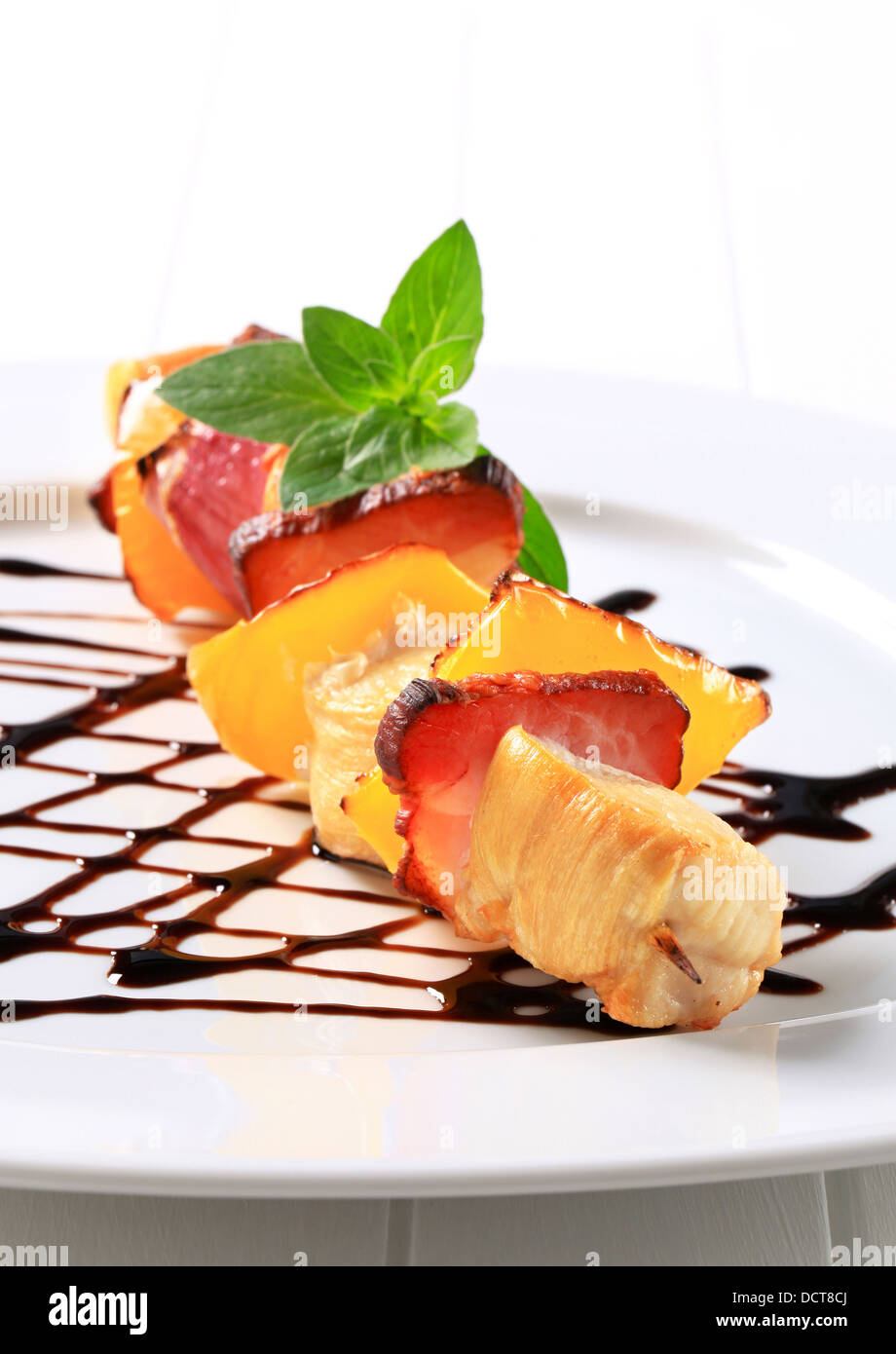 Chicken shish kebab with balsamic vinegar drizzle Stock Photo Alamy