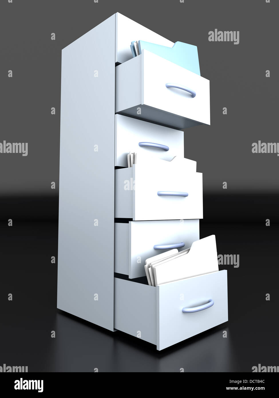 A filing cabinet with folders. 3d illustration Stock Photo - Alamy