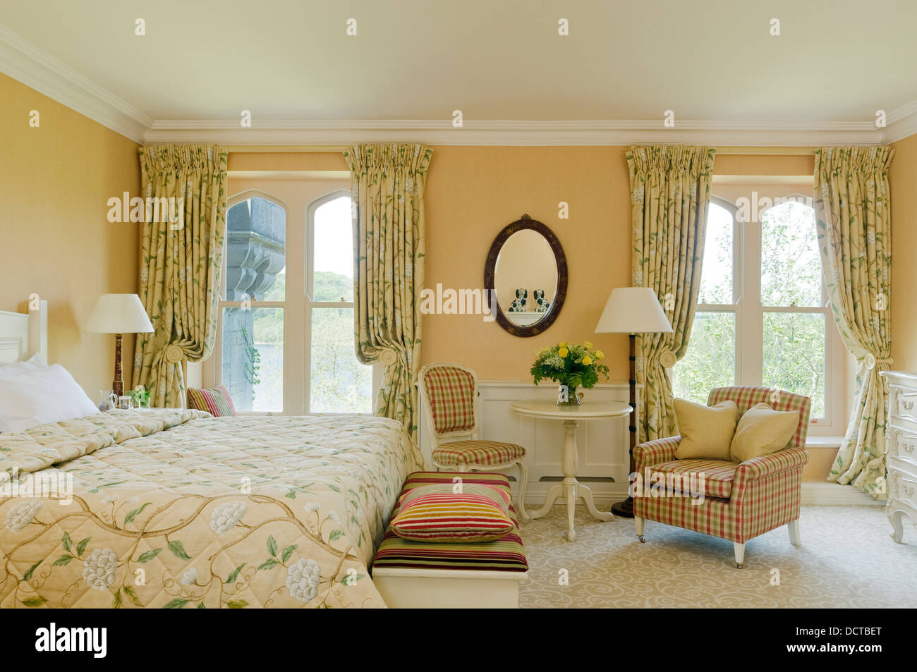Irish castle renovated into luxury hotel with interior design by Carole Roberts Stock Photo