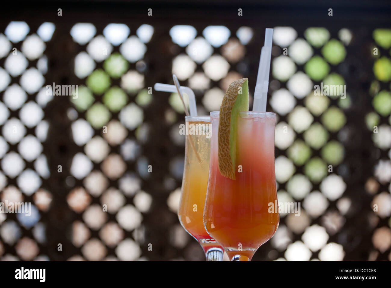 Very shallow focus image of cocktails on a balcony Stock Photo
