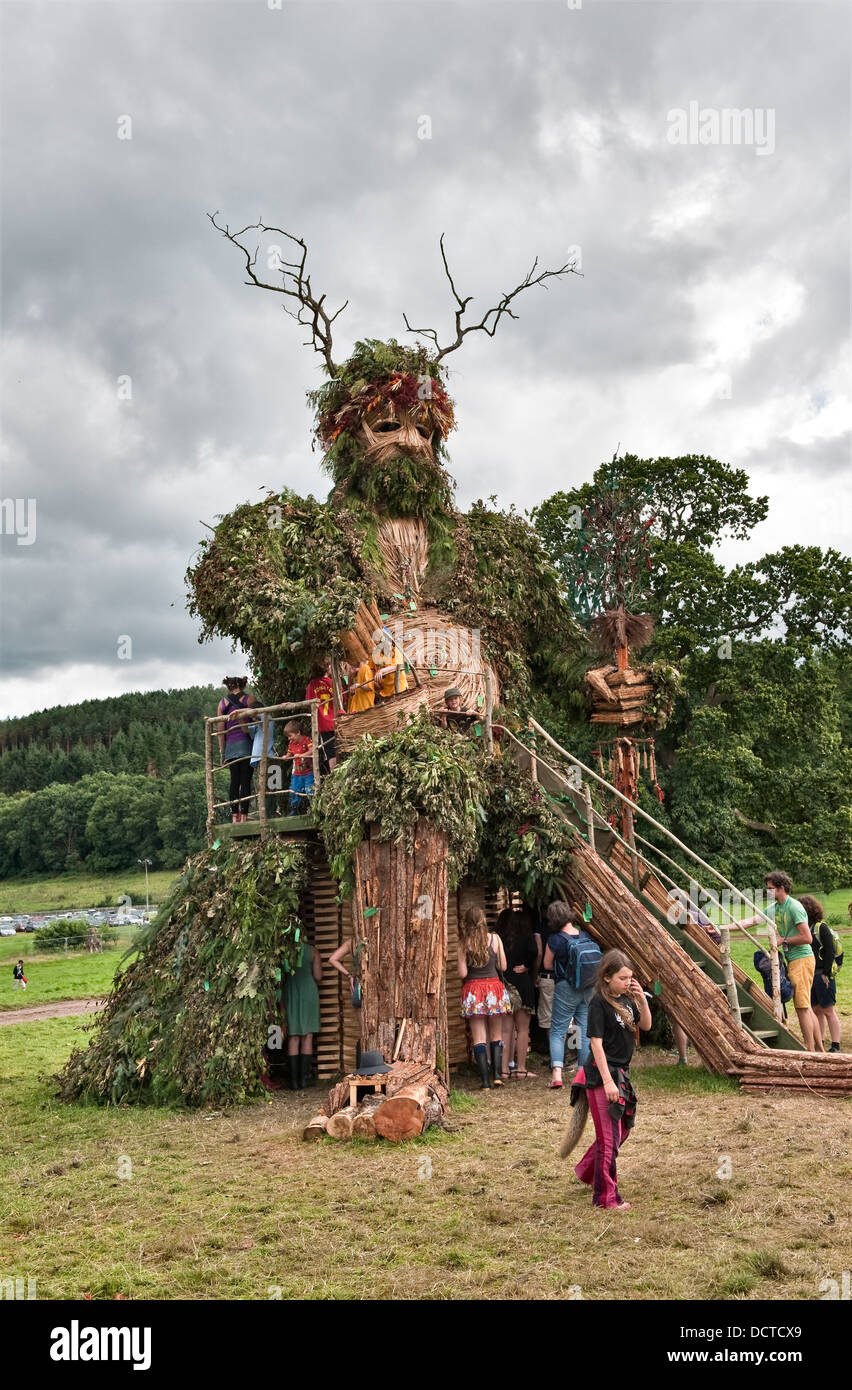 A giant Green Man sculpture stands at the heart of the festival site at the annual Green Man music festival, Glanusk, Crickhowell, Wales, UK Stock Photo