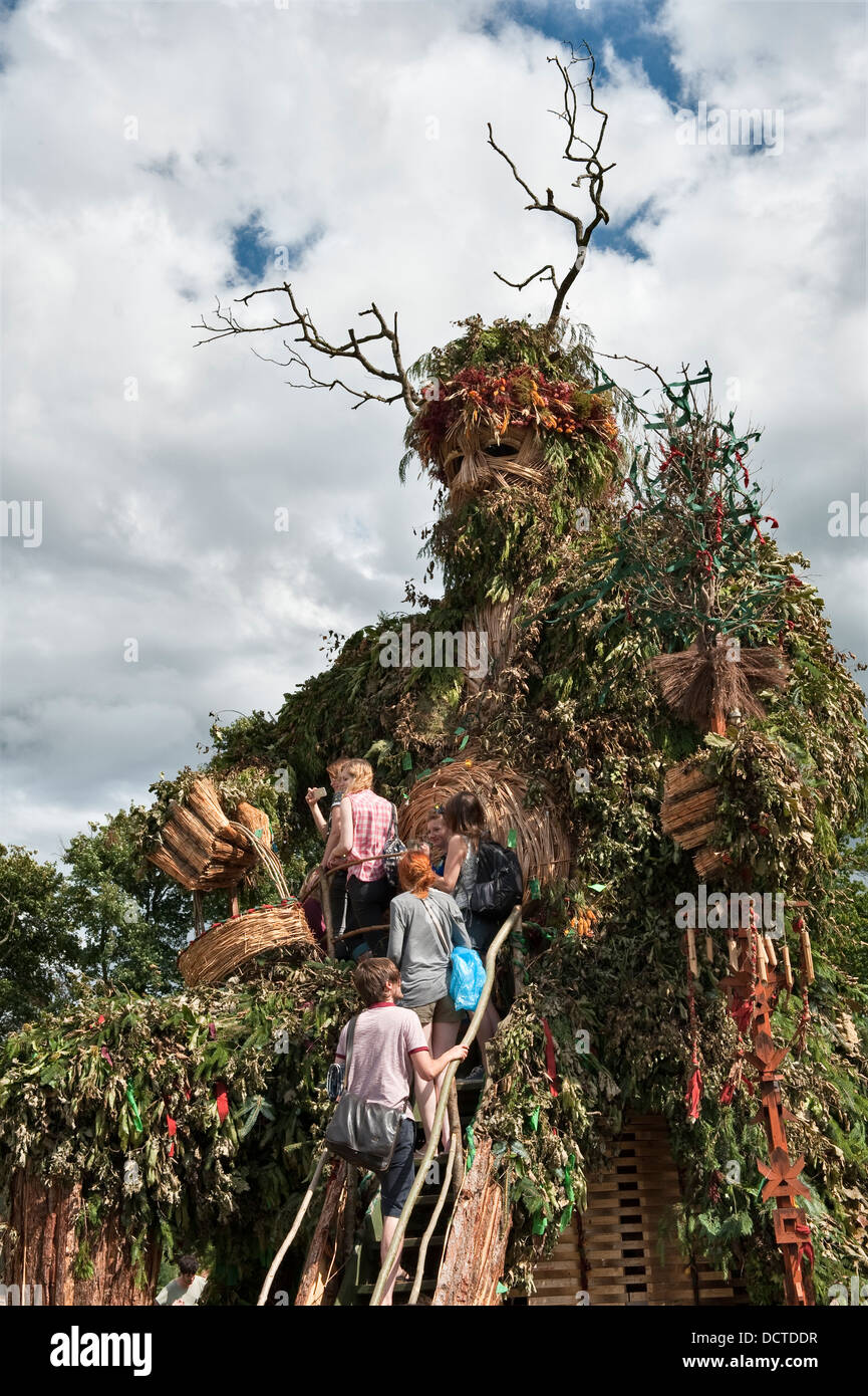 A giant Green Man sculpture stands at the heart of the festival site at the annual Green Man music festival, Glanusk, Crickhowell, Wales, UK Stock Photo