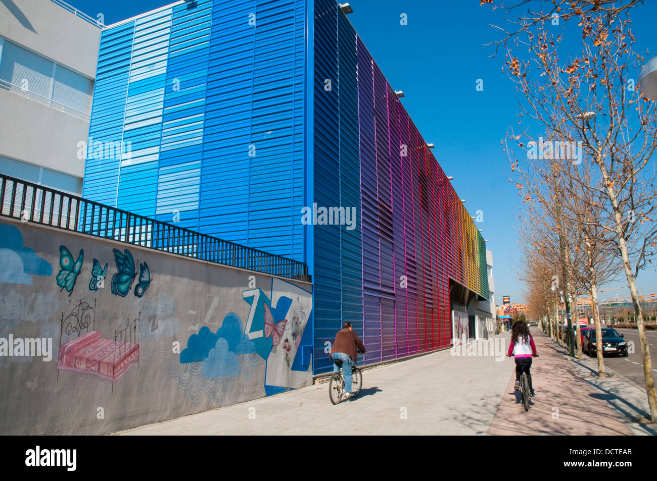 Facade of Abaco school. La Peseta avenue, Madrid, Spain. Stock Photo
