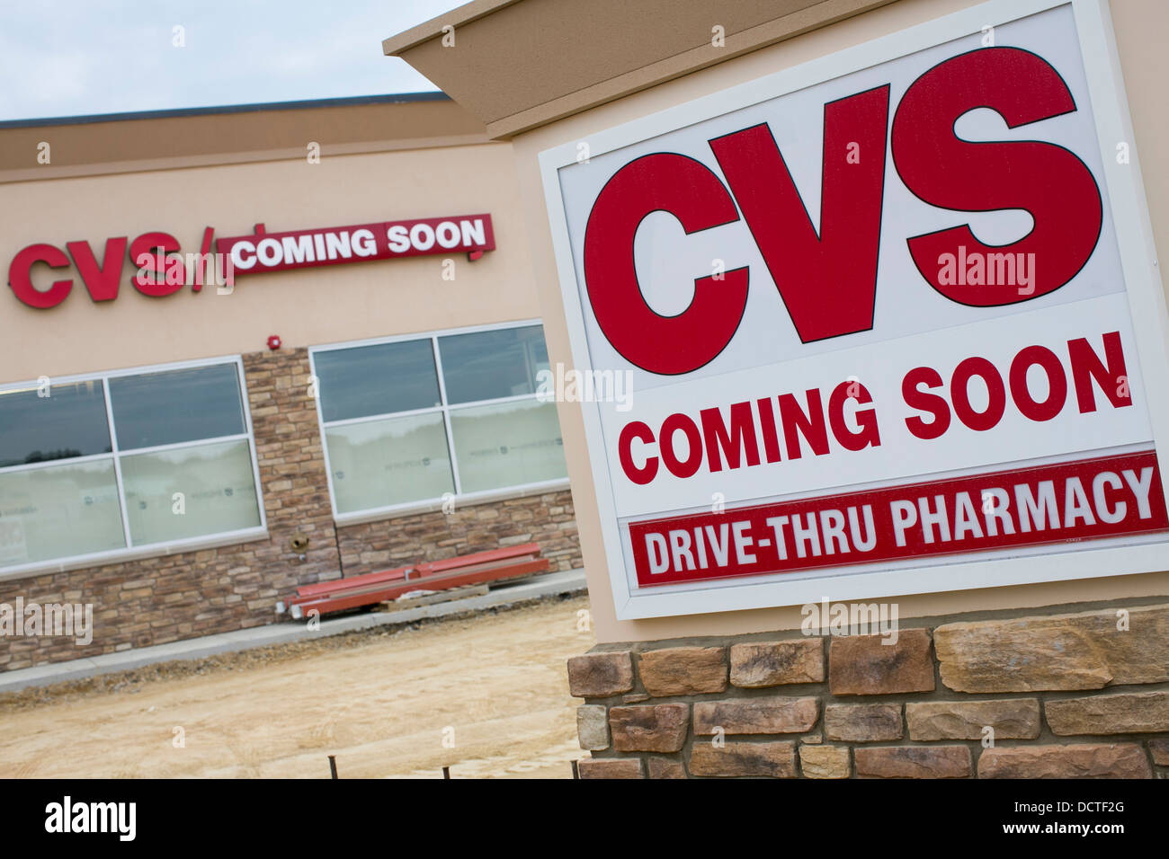 A newly built CVS Pharmacy with a 'Coming Soon' sign. Stock Photo