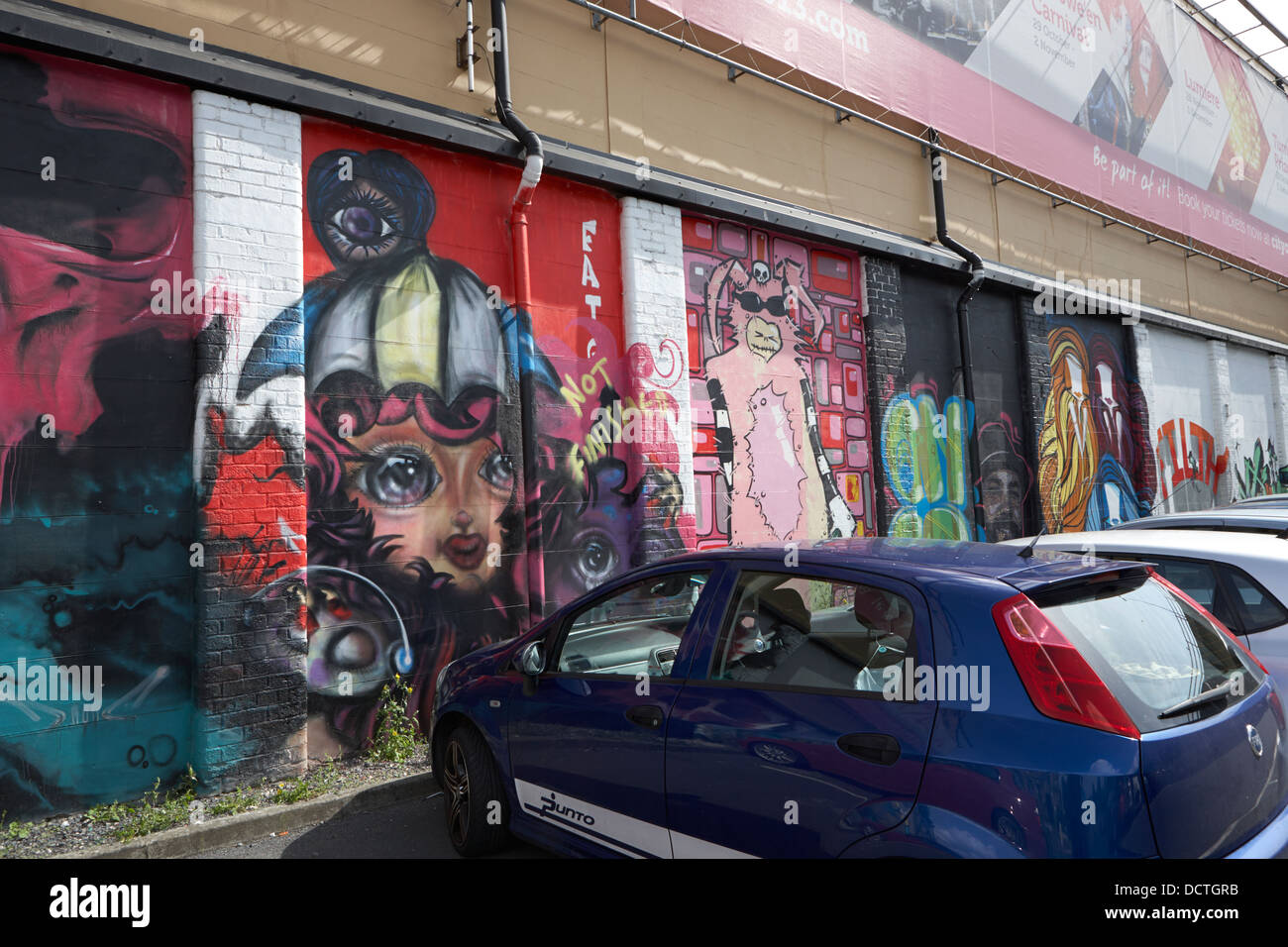 graffiti wall art in a public car park in belfast northern ireland uk