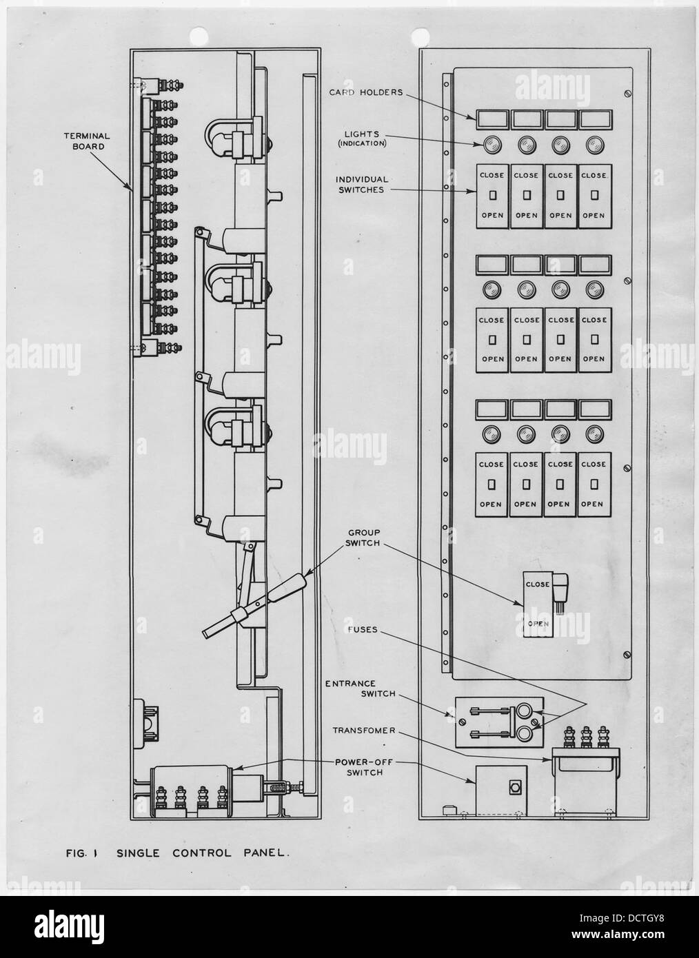 Electrical door locking and operating device, Figure 1, Single control