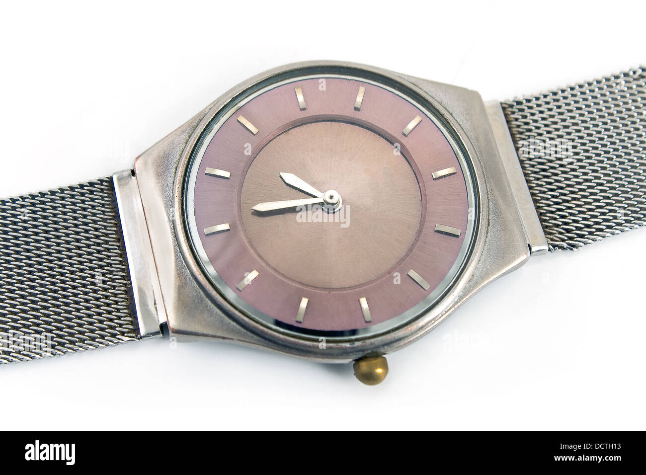 Silver wrist watch on white background Stock Photo - Alamy