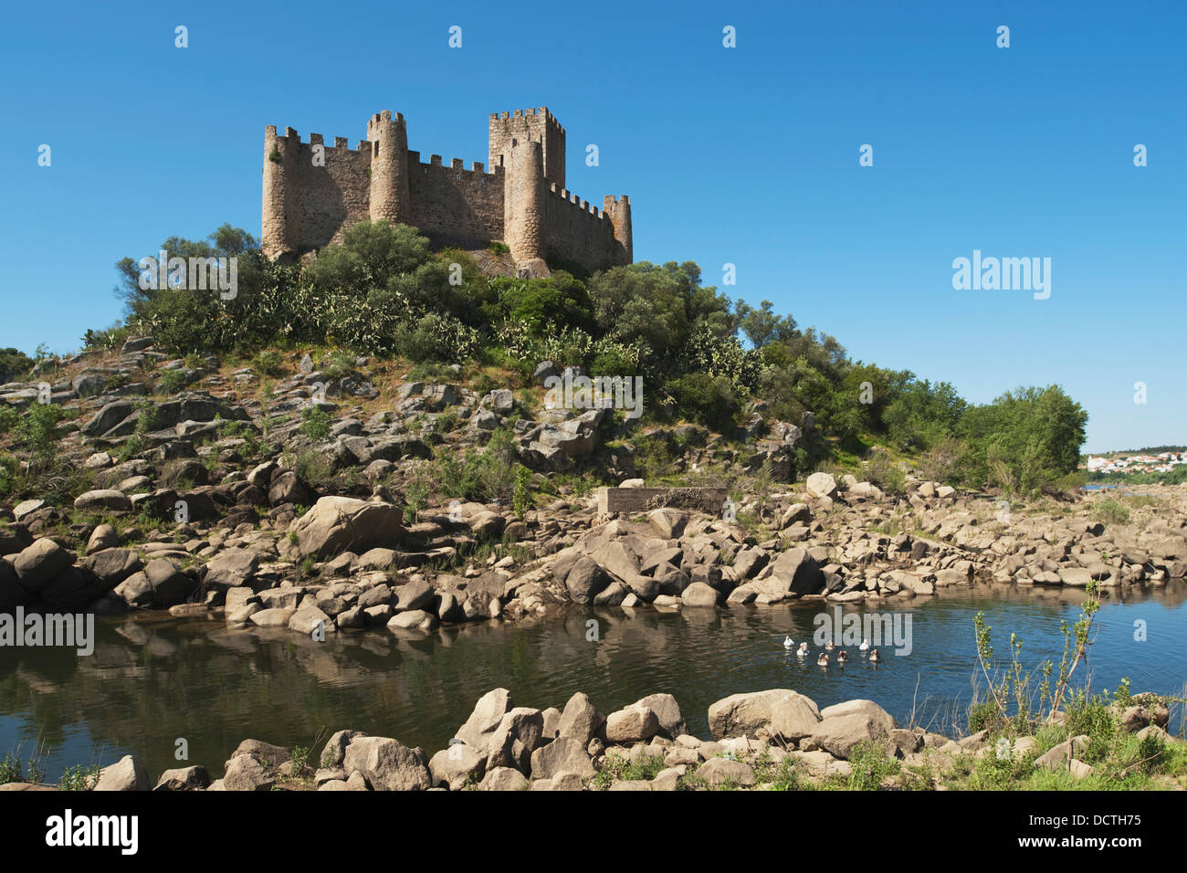 Castelo De Almourol Standing In The Middle Of The River Tejo, Constructed In 1171 By The Knights Templar; Portugal Stock Photo