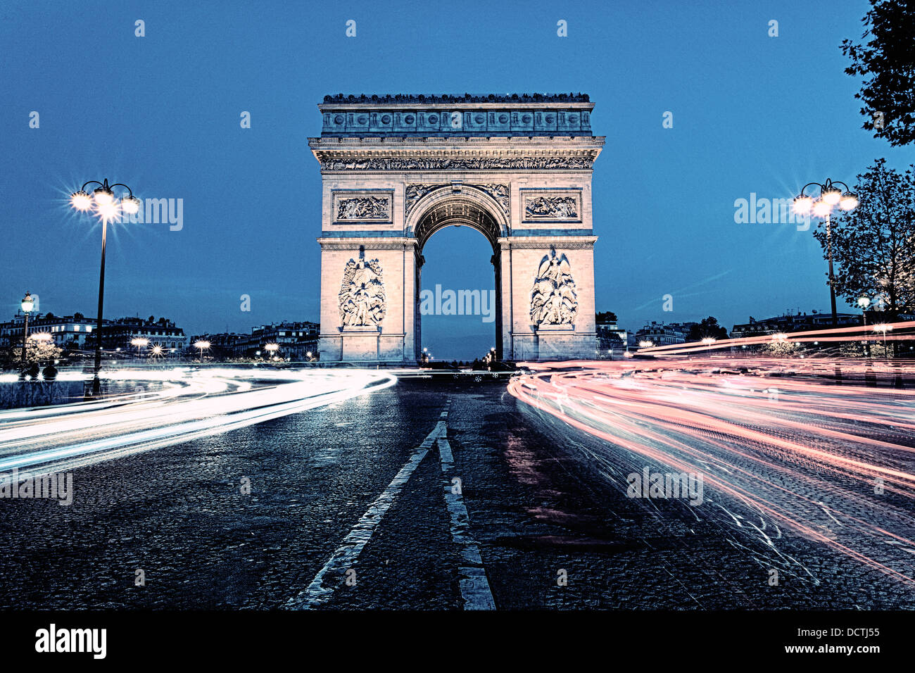 The Arc de Triomphe by night Stock Photo Alamy