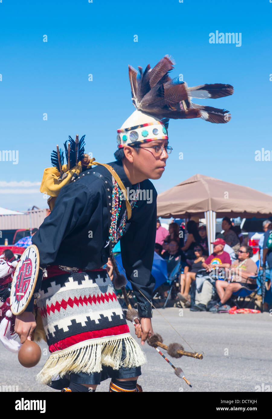 Native American with traditional costume participates at the 92 annual