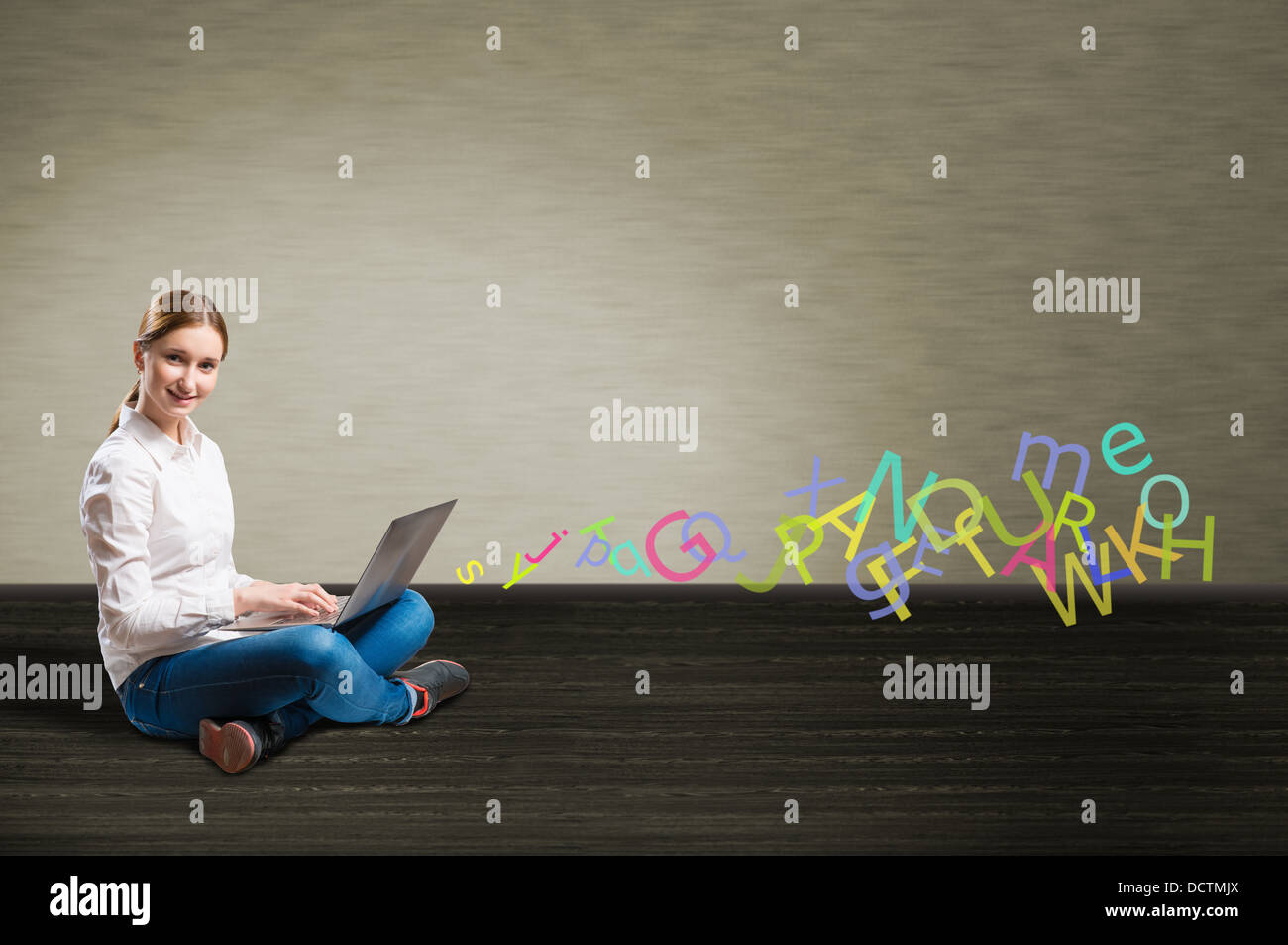 Teen girl sitting on floor hi-res stock photography and images - Alamy