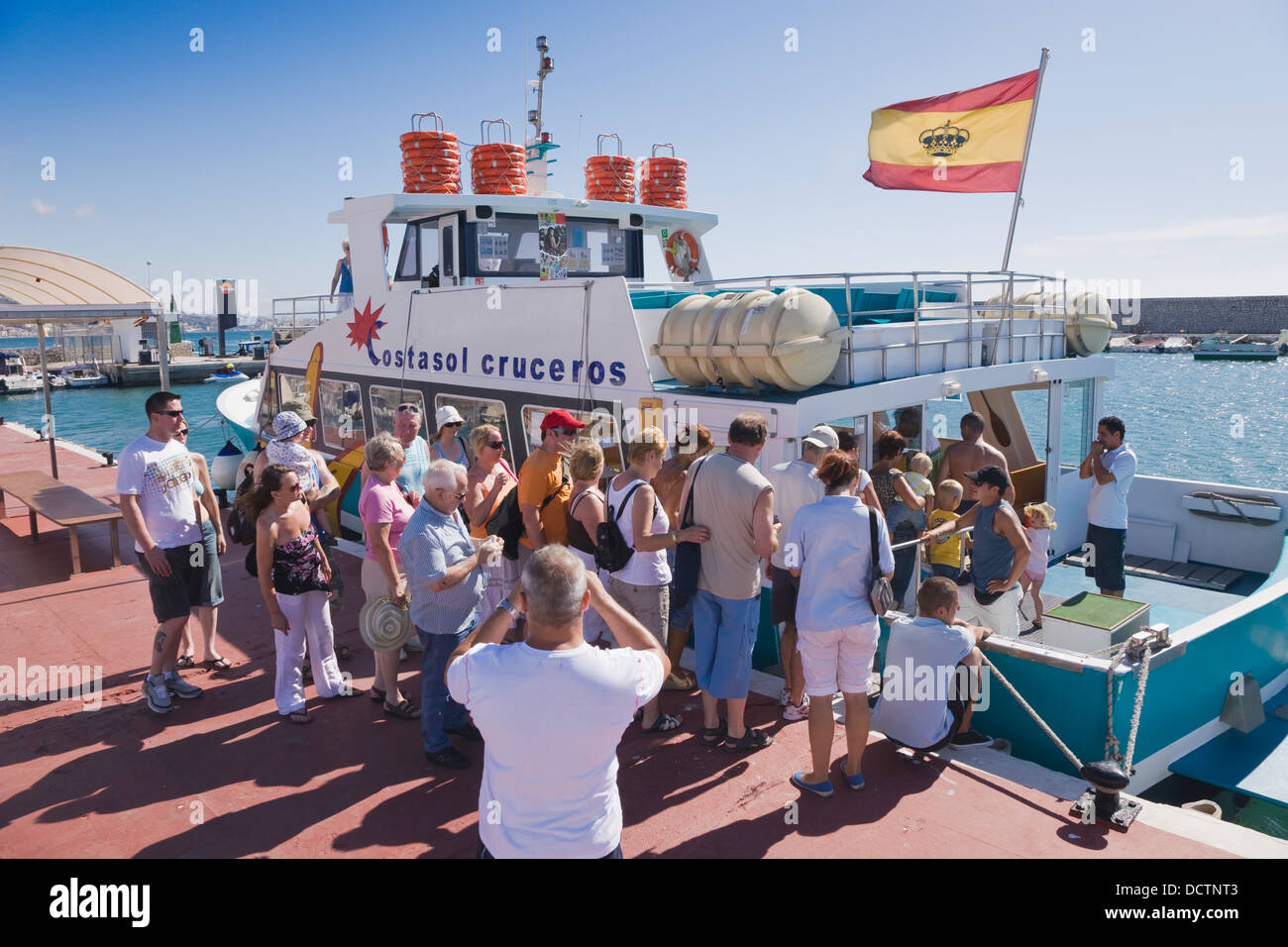 Tourists Boarding Excursion Boat, Fuengirola, Malaga, Spain Stock Photo