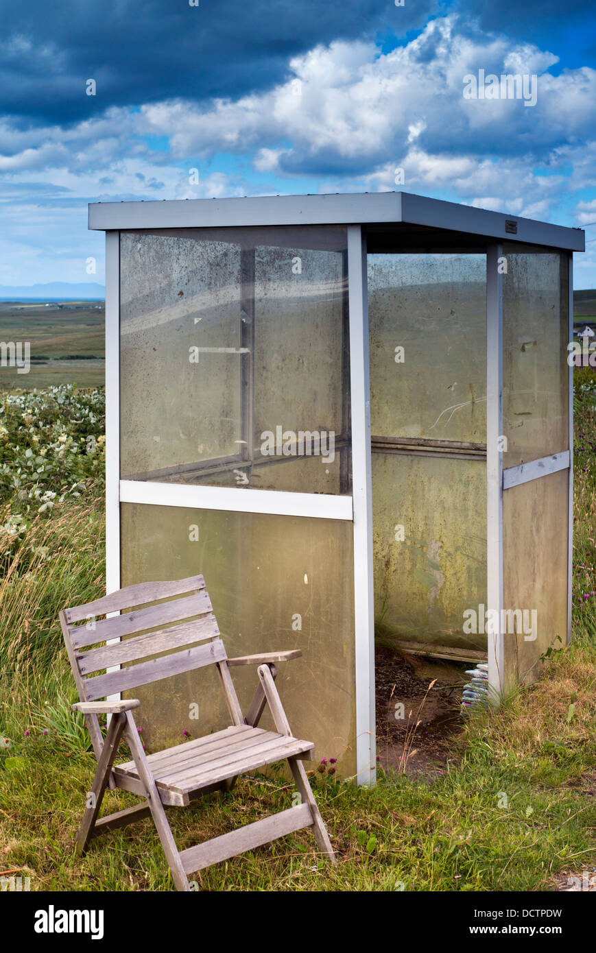 A remote bus shelter near Uig on the Isle of Skye, Scotland, UK Stock Photo