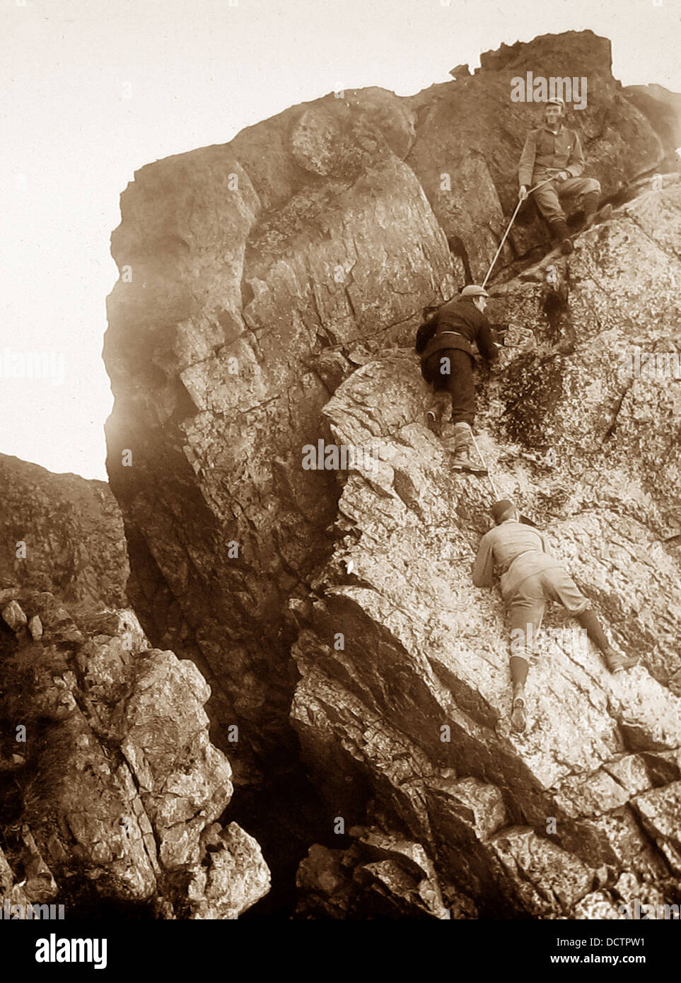 Climbing Deep Ghyll Pillar Lake District Victorian period Stock Photo