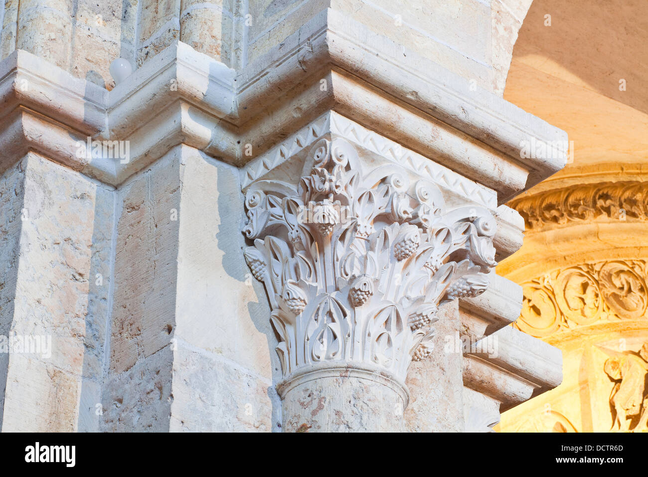 A capital in the Basilique Saint Marie Madeline in the village of Vezelay, France. Stock Photo