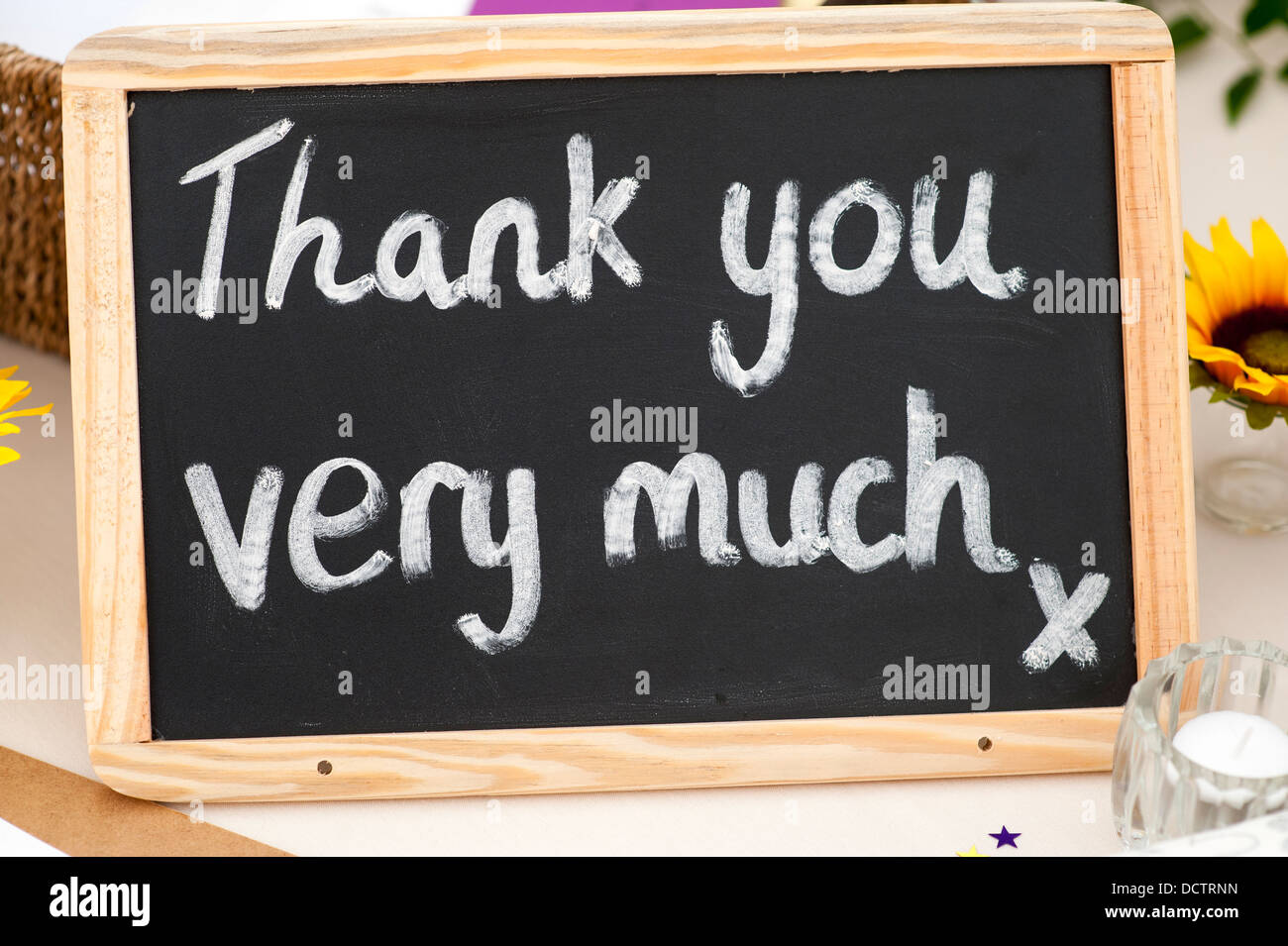thank you very much message written in chalk on a small blackboard Stock Photo