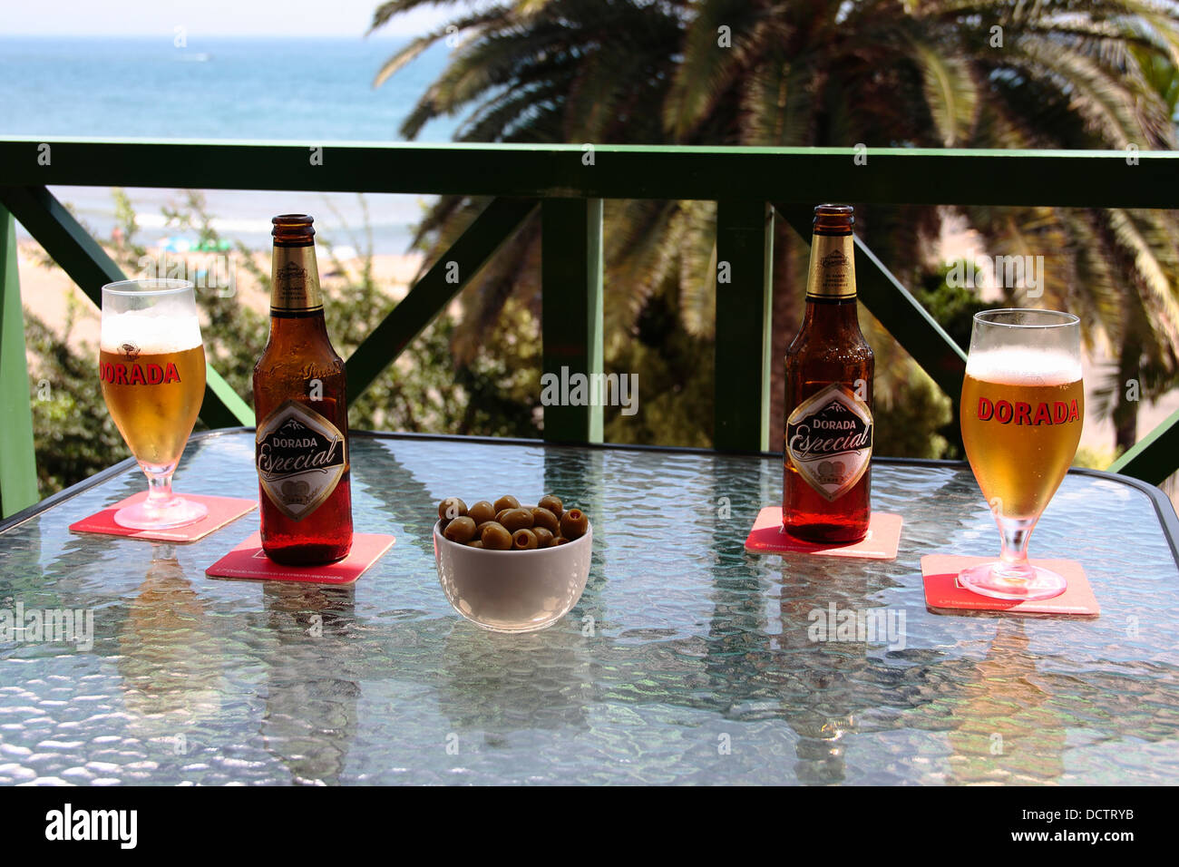 Dorada Especial, beer brewed in Tenerife, Canary Islands. Stock Photo