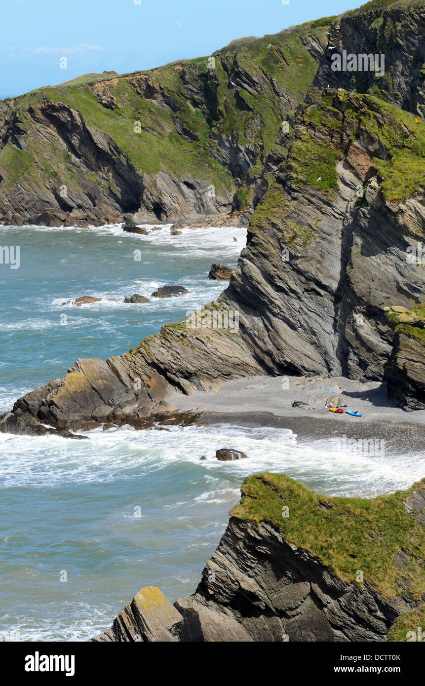 Kayaks on beach in Hele Bay near the village of in North