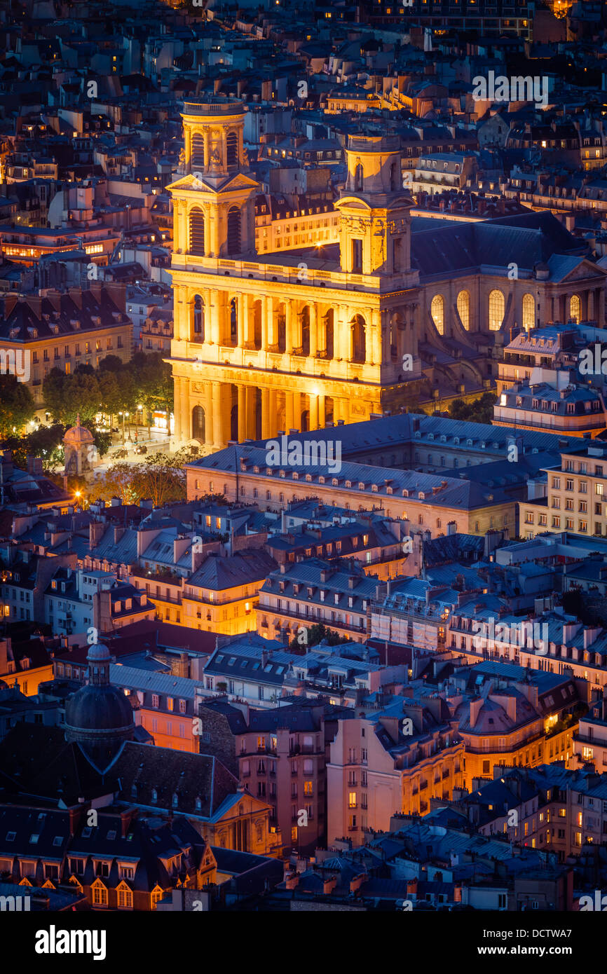 Overhead view of Eglise Saint Sulpice and the buildings of Saint Germain-des-Pres, Paris France Stock Photo