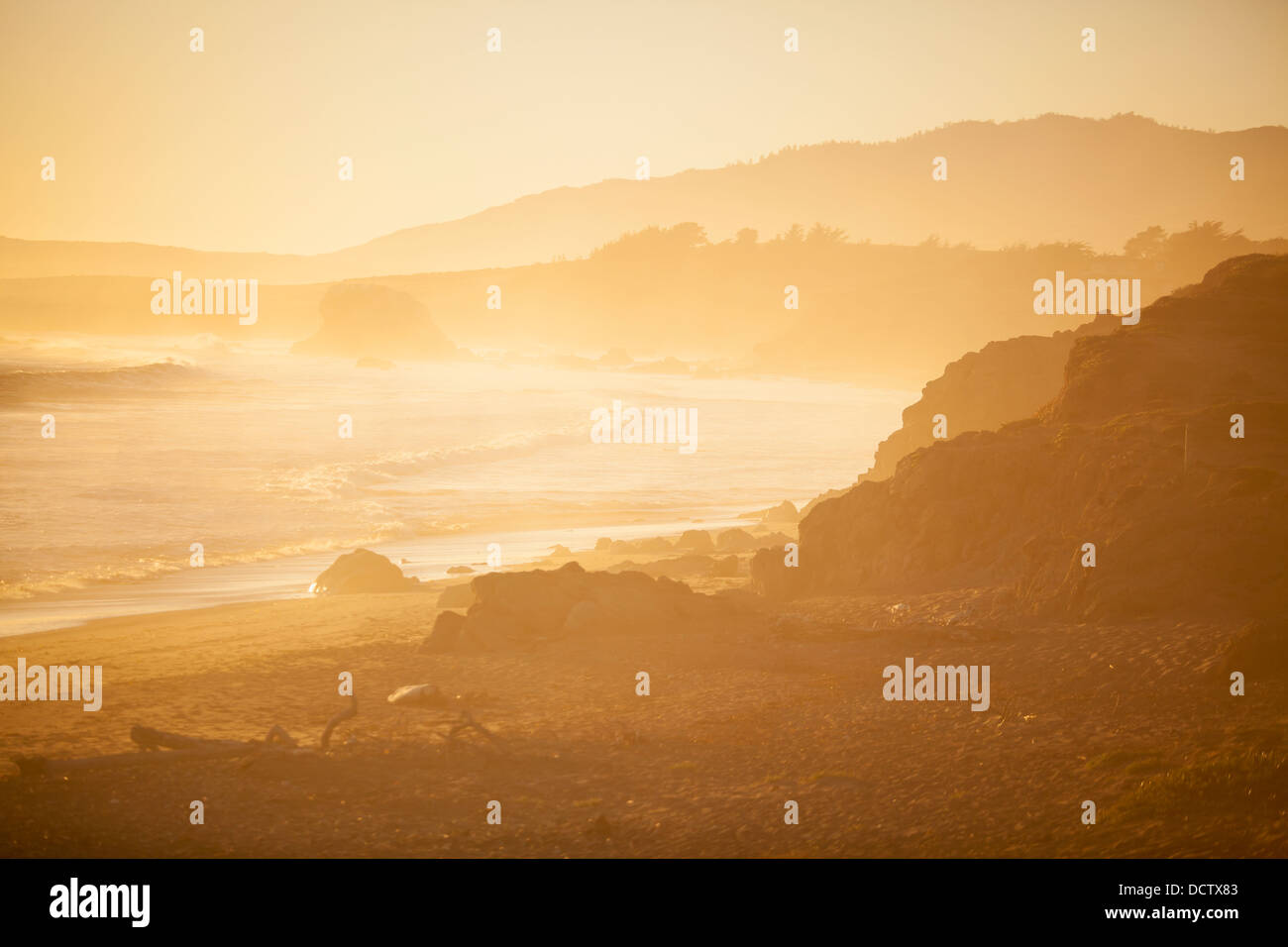 beach at sunset, San Simeon, California, United States of America Stock Photo