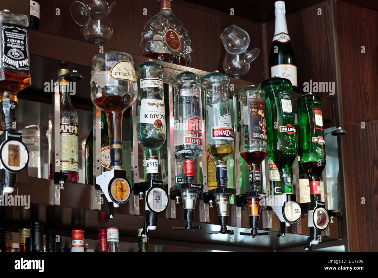 Alcoholic liquor for sale in a Chinese restaurant in Ely, Cambridgeshire, England Stock Photo