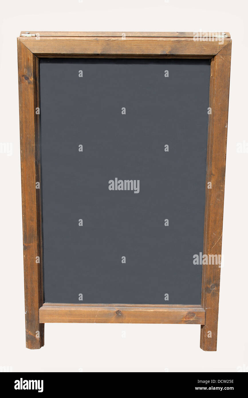 Blank wooden blackboard with copy space isolated on white background. Stock Photo