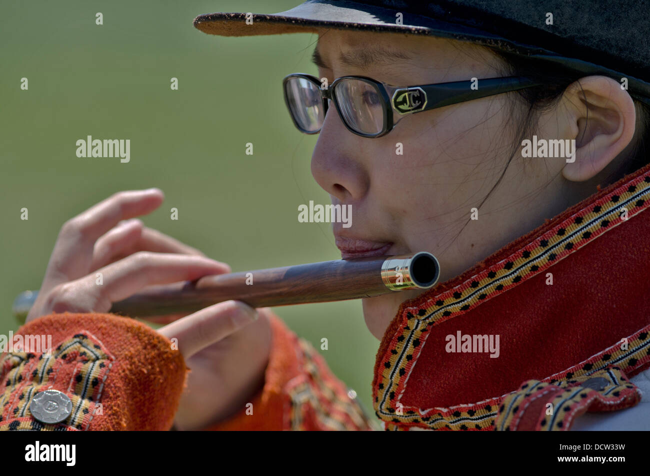 A musician with the 41st Fife and Drum Corps performs at Fort George National Historic Site in Niagara-On-The-Lake, Ontario. Stock Photo