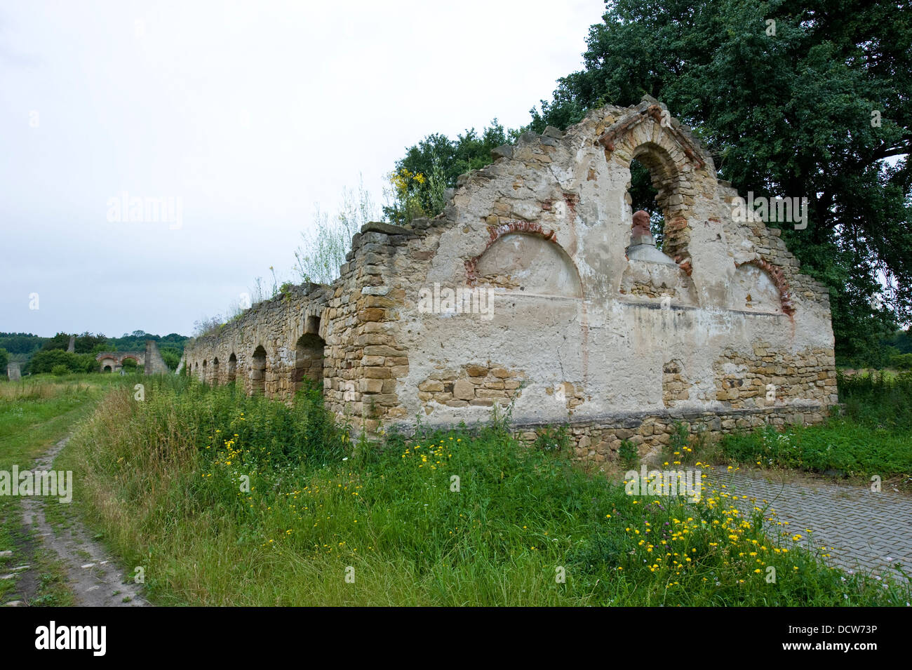 Ruins of an industrial estate in a small village named Nietuliska in central Poland. Stock Photo