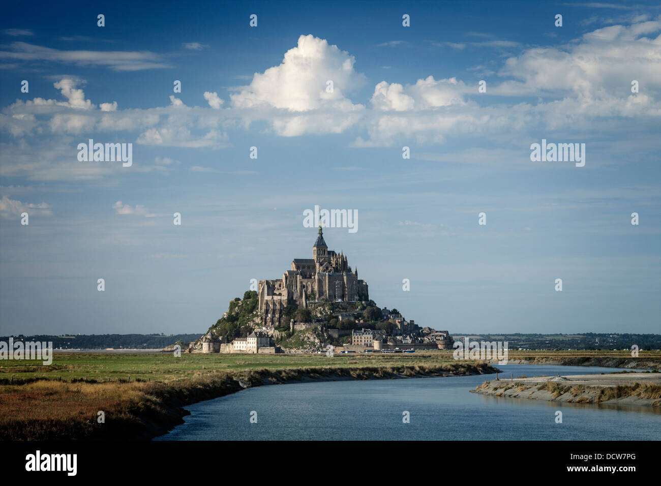 Mont St Michel, Normandy, France. The 11th century abbey was designed by the Italian William de Volpiano and is separated... Stock Photo