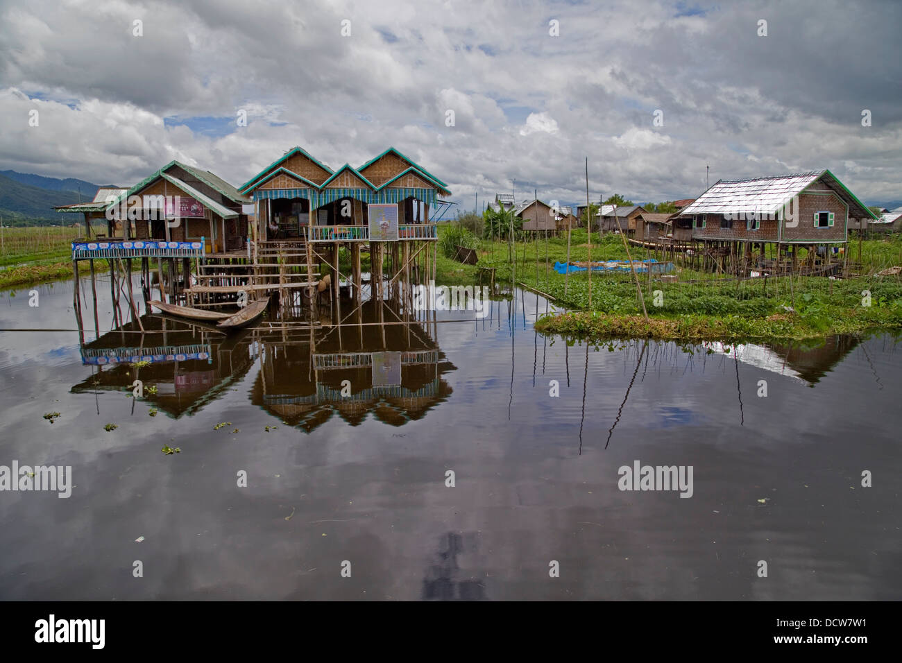 Floating houses on Inle Lake, Myanmar (Burma) Stock Photo